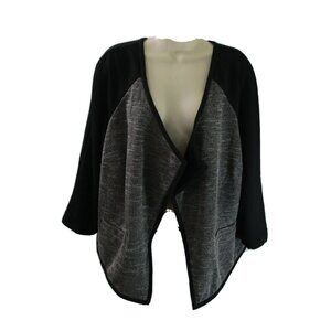 Dana Buchman Open Front Jacket Sz 18W Black White Tweed 3/4 Sleeve Asymmetrical
